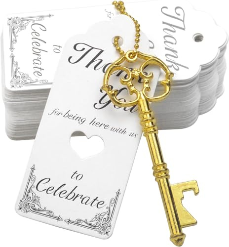 52pcs Vintage Skeleton Key Bottle Openers for Rustic Wedding Favors Gold | Guest Souvenir Gift Set with Escort Thank You Tag Card ,Keychain for Party Decoration,Wedding Accessories