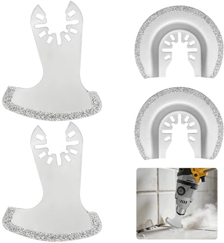 NUTKIT 4PCS Multitool Grout Removal Blades, Grout Removal Tool | High Carbon Steel Half-Round Multi Tool, Oscillating Multi Tool Diamond Blades, Multi Tool Masonry Blade for Cutting Metal