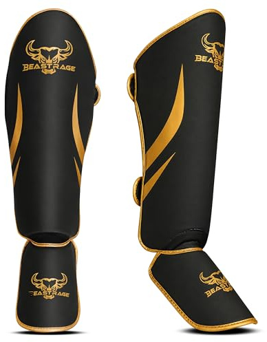 Beast Rage Muay Thai benskydd för MMA, kickboxning, hållbart benskydd med vristskydd, justerbar, välpassande