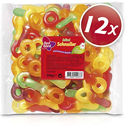 Red Band Fruchtgummi Schnuller - Großpackung: 12er Pack (12 x 500 g Beutel) – Weingummi - Zwei Frucht-Geschmäcker in jedem Stück - Für extralangen Snack-Spaß - Holländische Qualität