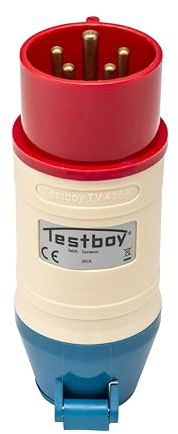 Testboy TV 416A CEE-Adapter, Elektrikerwerkzeug (bruchfestes PE-Gehäuse, kombinierbar mit Testavit Schuki 1A, 2K und 3A, Spannungsversorgung über Testobjekt), Rot/Weiß/Blau