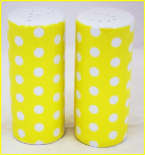 Yellow Dots Round Salt & Pepper Ceramic Porcelain Cruet Set Hand Decorated in UK