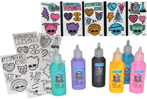 alles-meine.de GmbH 13 TLG. Set Glasmalfarbe und Vorlagen - Monster High - Bastelset Malen Malset Vampire Mädchen Zubehör Tube