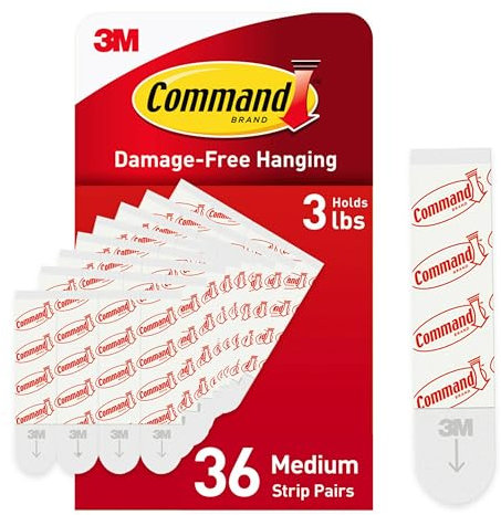 Command Medium Refill Hanging Wall Adhesive Strips for Indoor Wall Hooks, No Tools Required - 36 White Strips