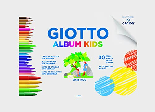 Giotto Kids, Album da 30 fogli carta bianca a grana fine per disegno, A3, 90g/m2