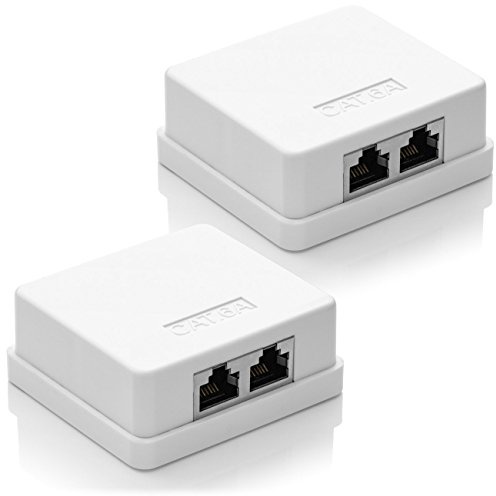 deleyCON CAT 6a Netzwerkdose 2x RJ45 Buchse FTP 10 Gbit, 2 Stück - Weiß | Geschirmt, Aufputz Montage, Ethernet Netzwerk LAN Dose, RAL 9003