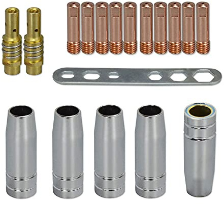 RIVERWELD 15AK MIG MAG Kontaktdüsen 0,9 mm M6 140.0177 Set, 18 Stück | .035 Düse mit Düsenhalter Diffusor 002.0078 Schutzhaube Konische Gasdüse 145.0075 Platte 191.0001 für MB15 Schweißbrenner