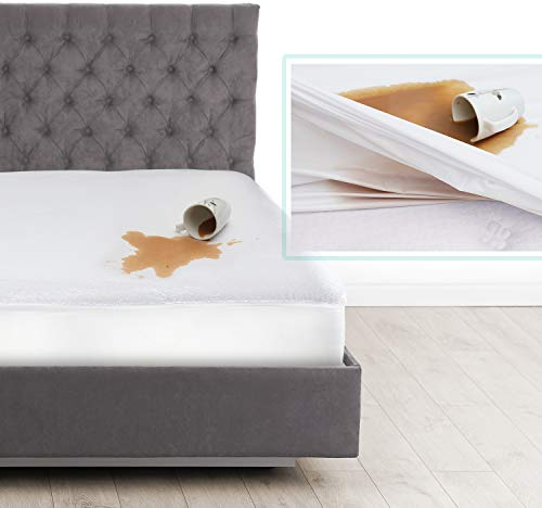 Nestl Premium Cotton Terry Mattress Protector – Soft and Waterproof King Deep Pocket Mattress Protector – Breathable Cover, Fits Up to 24 Inch White