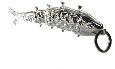 mr.goldis Anhänger Backfisch 925 Silber Fisch Beweglich Gliederfisch Zirkonia Augen Sternzeichen Fischen 47mm 12g