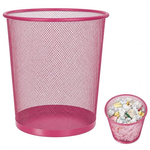 CABLEPELADO Papelera de Malla Metálica 12 Litros Rosa, Papelera de Oficina, Dormitorio, Baño y Escritorio, Diseño Rejilla Metálica Resistente, Ø 23,5 cm x 26,5 cm