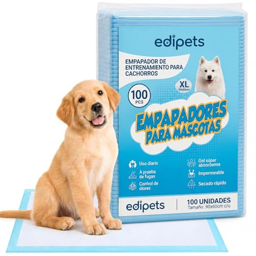 Edipets, Empapadores Perros, 90x60 cm, (Blanco - 100 Unidades), Alfombrillas Desechables para Mascotas, Toallitas de Entrenamiento y Adiestramiento, Absorbentes, Resistente a Prueba de Fugas