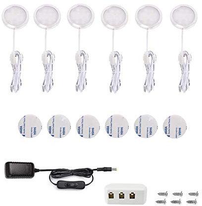 Lampe de Placard LED 15W, 1500 Lumen, Blanc Chaud 3000K, Lampe Sous Meuble Cuisine LED, Accessoires Inclus, Eclairage Sous Placard Vitrine, Spot Encastrable pour Cabinet Cuisine, Lot de 6