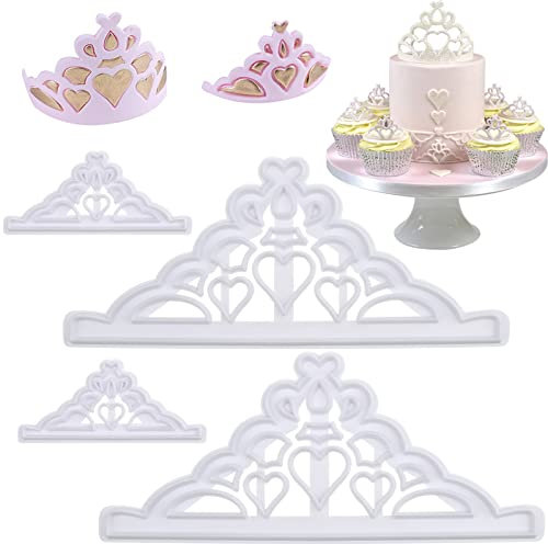 DonLeeving 4 Pcs Tiara Fondant Cutter Set - Crown and Princess Crown Mold, Cupcake Decorating Gumpaste Mould, White