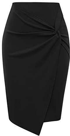 WQZYY&ASDCD Gonna A Matita Gonna A Tubino Intrecciata Tinta Unita da Donna Gonna Longuette da Lavoro da Ufficio Elasticizzata A Vita Alta Stile Vita Alta S Nero