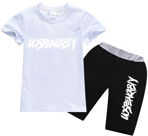 amropi Ragazzi 2 Pezzi Abbigliamento Set Estate Tuta Maglietta e Pantaloncini Completo Bianco, 12-13 Anni