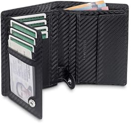 TRAVANDO Cartera Hombre Dublin con Bloqueador RFID, Billetera Negra, Tarjetero, Monedero Varón, Portamonedas, Regalo Wallet Vertical Bolsillo Monedas Botón a presión Tarjetera Ranuras