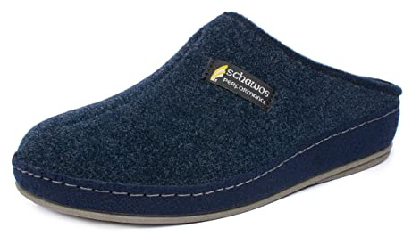 Schawos 6030 Pantoufles feutrées pour hommes, chaudement doublées de laine vierge (bleu marine doublé, 42 EU)