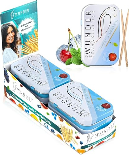 Wunder Zahnstocher Display (6er Pack) - Zahnstocher mit Geschmack | Plastikfreies Kaugummi - hilft gegen Mundgeruch - frischer Atem mit Aromatisierte Zahnstocher - Zuckerfrei