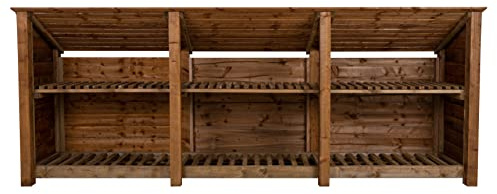 Arbor Garden Solutions wooden log store 4ft, firewood storage (W-335cm, H-126cm, D-88cm), brown finish (With kindling shelf (roof sloping back))