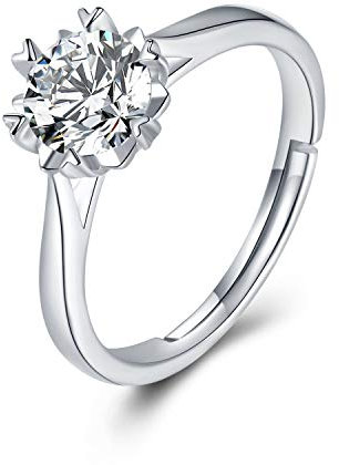 SKAIJEWEL Schneeflocke Diamant Ringe Verstellbar 1 Karat Prinzessinnenschnitt Zirkonia CZ Kristall Stein Damen Weissgold Verlobung Silber 925 Ringe Offen Ring für Frauen Weihnachten