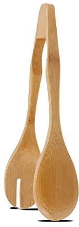JUANIO Pince à Salade, à Pain, Pince de Cuisine, Pince de Cuisson en Bambou - Longueur 5.5 x Hauteur 30 cm