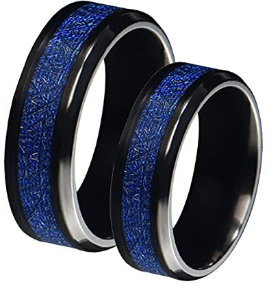 Gualiy Trauringe Titan Paarpreis mit Gravur, Eheringe Für Sie Und Ihn 8mm Schwarz Ring Einlegen Blau Metall Damen 60 (19.1) + Herren 60 (19.1)