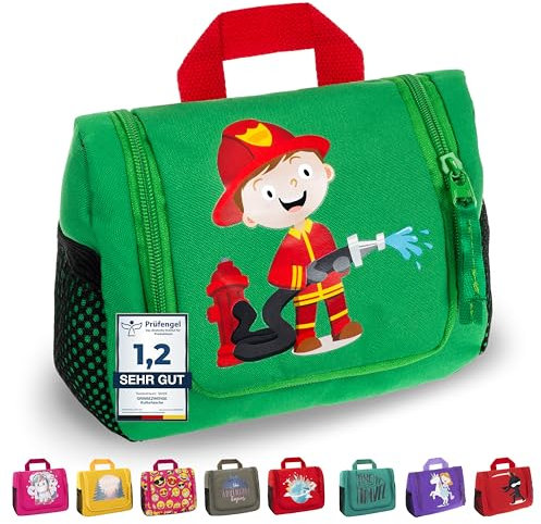 GRINSEZWERGE Kinder Kulturtasche | Reise Kulturbeutel zum Aufhängen | Kosmetiktasche Waschbeutel Waschtasche Reisetasche Schminktasche Kosmetik Beutel Reisezubehör