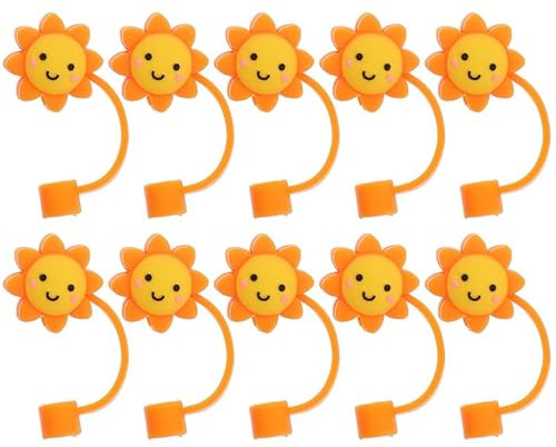 Healifty 10Pcs Sun Shaped Silicone Straw Tops Reusable Dust Plug Covers for 6-8Mm Drinking Straws Protective Straw Sleeves for Tumblers and Outdoor Use