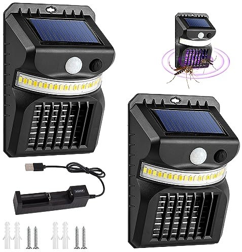 2 Stück Solar Mückenvernichter, Solar Moskito Fliegen Mörder Lampe, Mückenkiller, mit 1 Stück Batterieladegerät, Solar UV Mückenvernichter, für Zuhause, Küche, Terrasse, Hinterhof, Camping