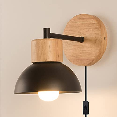 Chao Zan Wandlampe Vintage mit Stecker, Wandleuchte Industrial mit Schalter, Wandspot Retro E27 Innen für Wohnzimmer Schlafzimmer Landhaus,Ohne Leuchtmittel (Schwarz)