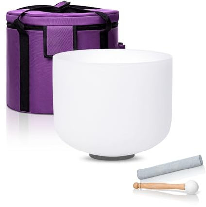 CALM CLANG 8 Inch D Note 432hz Sacral Chakra Crystal Singing Bowl Healing Pure White with Carrying Case and Rubber Mallet Suede Strikers Oring
