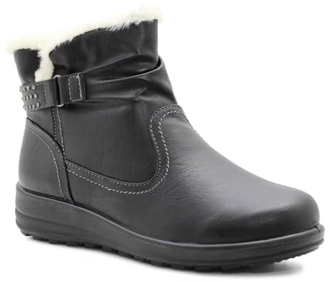 Cushion Walk Womens Faux Fur Lined Winter Boots Ladies Warm Zip Up Casual Lightweight Ankle Boots (Black, UK Footwear Size System, Adult, Women, Numeric, Medium, 6)