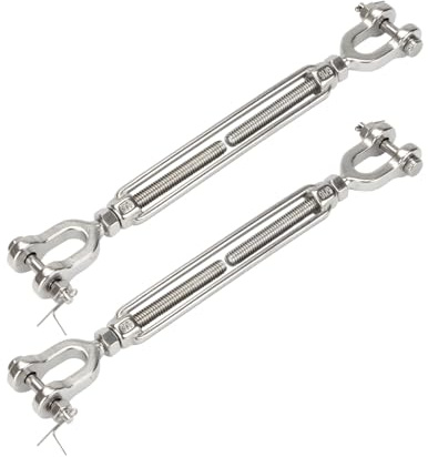Kcgani 2 Pack Turnbuckle 5/16 M8 304 Stainless Steel Jaw and Jaw Turnbuckle, 2100 lbs Working Load Limit, Heavy Duty Turnbuckles Hook for Tensioning Cable or Rope, Shade Sail, Yard Zipline