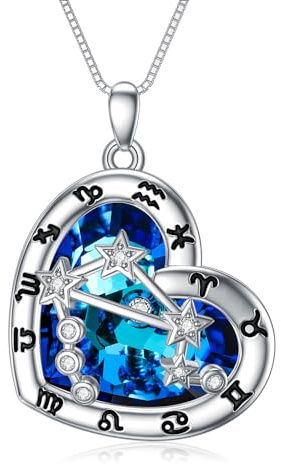 enjoylifecreative Damen 12 Sternzeichen Kristall Halskette 925er Sterling Silber Horoskop Geburtsstein Anhänger Kette Sternbilder Astrologie Schmuck Geschenke für Frauen Mädchen