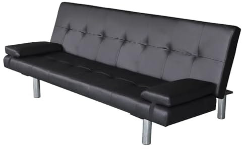 KTHLBRH Schlafsofa mit 2 Kissen Kunstleder Ausziehbar Schwarz Wohnzimmersofa Büro-Sofa Schlafzimmersofa Lounge-Sofa fürs Wohnzimmer,Schlafzimmer,Gästezimmer