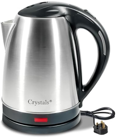 Crystals 1.8L/1500W Brushed Stainless Steel Cordless Electric Kettle with Perfect Pour Spout & Push Button Lid, Silver