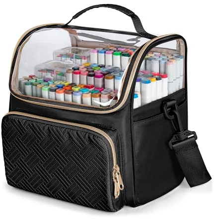 Rexmica Custodia per pennarelli grande per 180 pennarelli, Valigette porta Accessori per Artisti, Borsa da viaggio per Marcatori Punta Marcatore Artistici Pennello per Adulti, Nero(Sacchetto Vuoto)