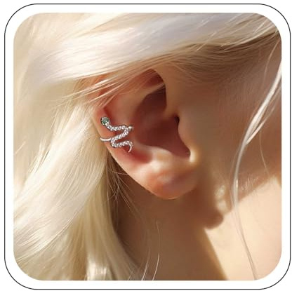 Yienate Kristall Schlange Ohr Manschette Ohrringe Silber Anweisung Schlange Non-piercing Manschette Ohrringe Strass Schlange Wrap Crawler Kletterer Ohrringe Punk Schlange Ohr Clip Ohrringe Für Frauen