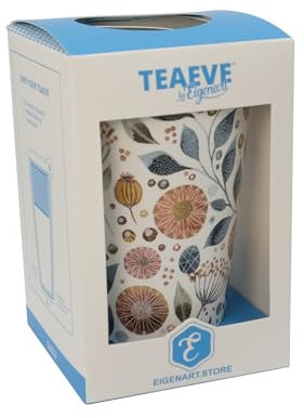 Eigenart Teaeve Linnea 80063 Gobelet à double paroi en porcelaine, avec couvercle et passoire en acier inoxydable, sans BPA, 350 ml