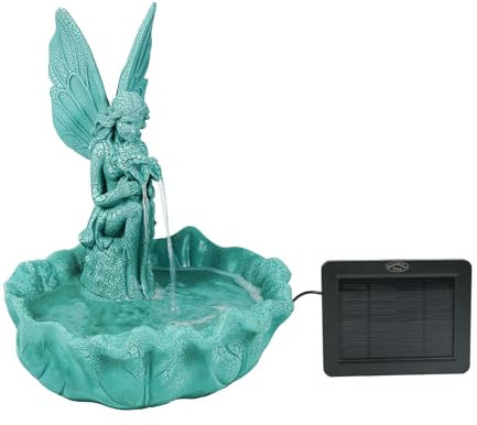 ZMG Fontana ad acqua solare con fata degli angeli, 35,6 cm per esterni, con pannello e pompa, fontana da giardino in resina resistente per paesaggistica, patio, balconi, prati, verde