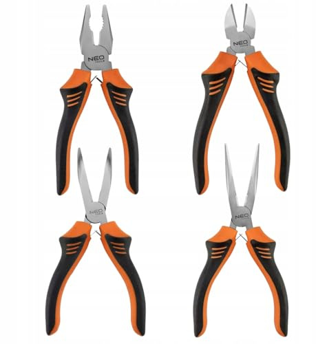 NEO TOOLS 4 tlg. Zangen-Set 160 mm aus CrNi-Stahl, Kombinationszange | Seitenschneider, Spitzzange, Storchschnabelzange, Komplett Zangenset, Für, Für Heim und Werkstatt, Heimwerker und Profis