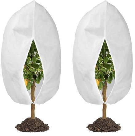 RIFNY Garden Fleece Frost Protection, 120 x 178 CM Horticultural Fleece Plant Covers Fleece Frost Protection for Outdoor Plants Fruit Tree in Winter with Zipper Drawstring (2 PCS)