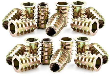 M8 Threaded Inserts for Wood, 25 Pcs Hex Drive Insert Screw-inZinc Alloy Threaded Rivet Screw Nuts For Wood Timber Furniture