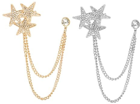 LIFKOME 2stücke Stern Ketten-anstecker-brosche Mit Kleidungs-anstecker-brosche Personalisiert Für Hemd Bluse Kragen Revers Mode-schmuck Für Männer Und Frauen