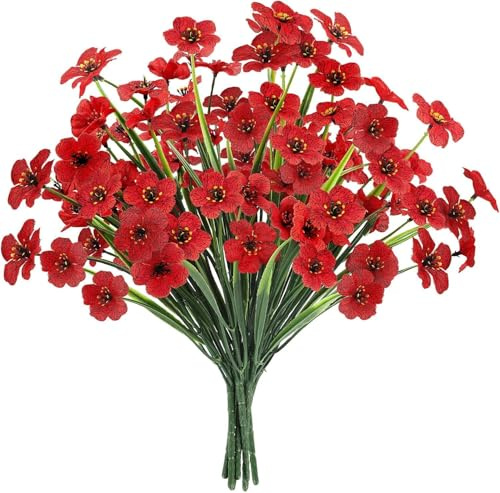 N&T NIETING Künstliche Blumen Balkon Kunstblumen wie Echt 6 Bündel Balkonpflanzen Blumenstrauß, UV-beständig Wetterfest Blumen Dekor für Home Garten Balkonkasten Innen Außenbereich Outdoor(Rot)