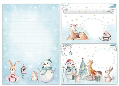 Briefpapier Set Weihnachten Schneemann Weihnachtsmann Weihnachtsmotiv Weihnachtsbriefpapier Blöcke Umschläge Kindermotiv für Mädchen Jungen (Block A5 mit 25 Blätter + 15 Umschläge)