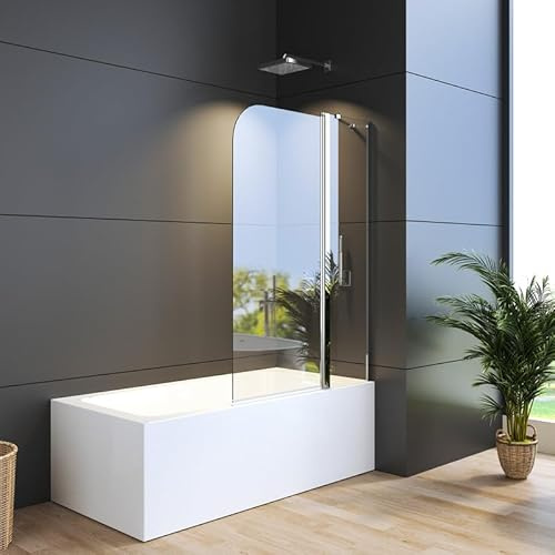 WDWRITTI Duschwand für Badewanne 100x140cm Faltbar 2-teilig Duschabtrennung, Badewannenaufsatz mit festem Segment Duschtrennwand aus 6mm ESG Sicherheitsglas mit Nano Beschichtung