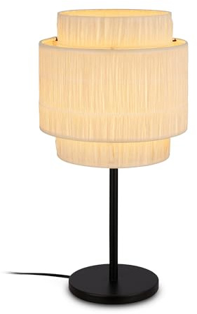 BRILONER - Tischlampe mit Bastschirm, Kabelschalter, E27, max. 10W, Lampe, Boho, aesthetic, Nachttischlampe, Tischleuchte, Dekolampe Flur, Bürolampe, Leselampe, Wohnzimmer, 25x49,5 cm (DxH), Natur