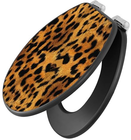 banjado Toilettendeckel Katzen - SoftClose Absenkautomatik - 38 x 46,5cm - MDF Klodeckel anthrazit - WC Sitz O-Form - Toilettensitz dunkel pflegeleicht - Motiv Leopard