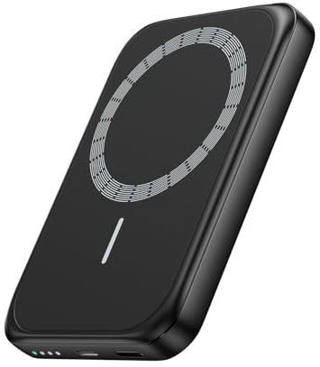 Bilivein Magnetische Power Bank 10000mAh - Wireless PowerBank - 20W Schnellladen Tragbares Ladegerät mit USB C Eingänge＆Ausgang - PD QC 3.0 Externer Akkupack für iPhone Serie (Schwarz)